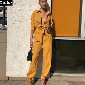 

Cultiseed Women Jumpsuits Rompers Ladies Deep V neck Single Breated Patchwork Long Pant One Piece Jumpsuit Female Sexy Jumpsuits