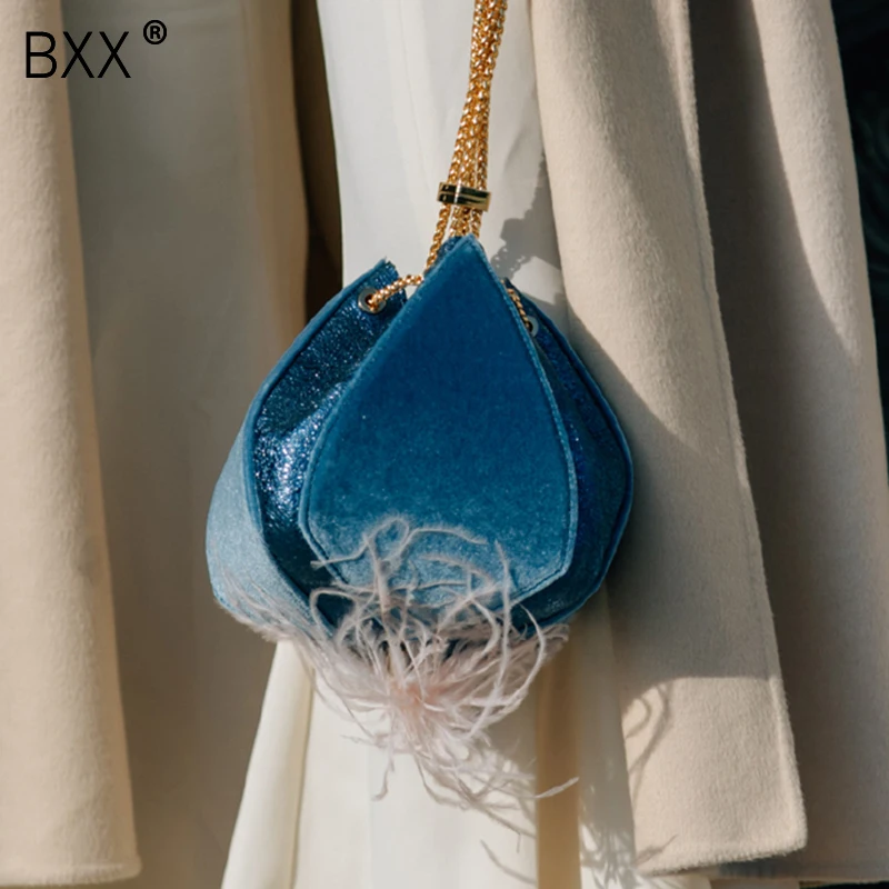 

[BXX] 2019 Special Design Summer Woman Personality Velvet Feather Tassel Lantern Shape Bag Female All-match Day Clutches LI624
