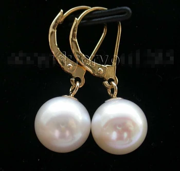 

00 FREE SHIPPING dd genuine Natural 10mm Perfect Round White Pearl Earrings 14k #f1469!
