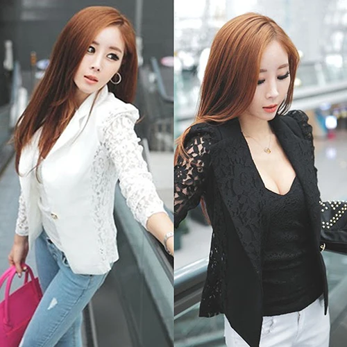 Women's Elegant Coat Lace Splicing Slim Suit Jacket
