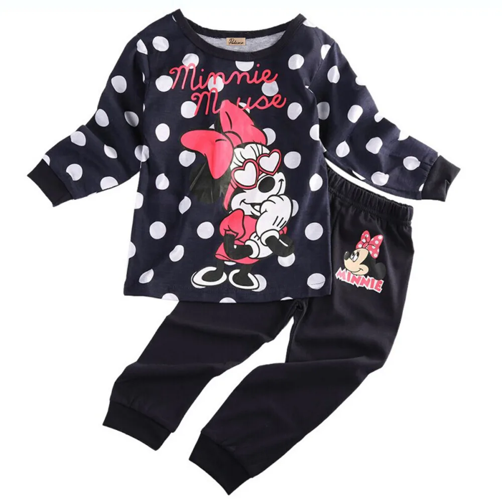 

2016 Spring Autumn baby girls Sport clothing set 2pcs suit t shirt pants kids minnie mouse clothes sets