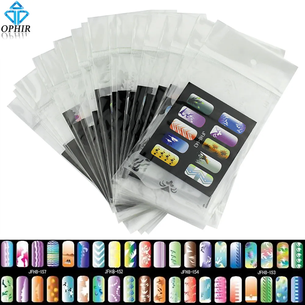 OPHIR 20PCS/Set Airbrush Nail Art Stencils 200 Patten Air Brush Paint Nail  Stickers Nail Template Sheets Nail Tools JFH11 - AliExpress