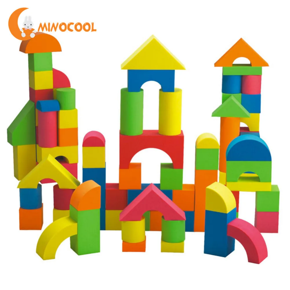 

MINOCOOL 50pcs Colorful Soft EVA Safe Children Building Brick Block Foam Construction Soft Toy Zip Case