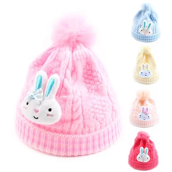 

Cotton Newborn Baby Hat With Pompom Rabbit Knitted Girls Beanie Warm Winter Baby Hat Cute Newborn Beanie Baby Girls Clothing