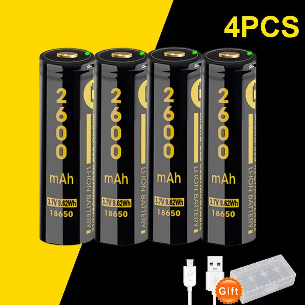 

18650 USB Rechargeable Li-ion battery 3.7V 2600mAh Lithium for flashlight torch Mobile Power Bank