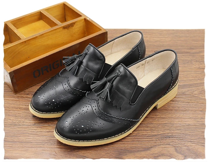 Handmade Oxfords Genuine Leather Ladies Shoes Full Season Casual Loafers Women Flats 2017 Tassel Moccasin Shoes Woman Size 32-43 (11)