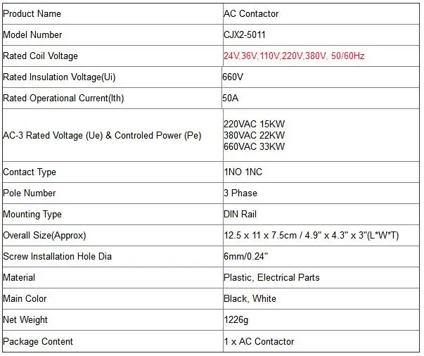 Fases, CJX2-4011, 40A, CJX2-5011, 50A, CJX2-6511, 65A,