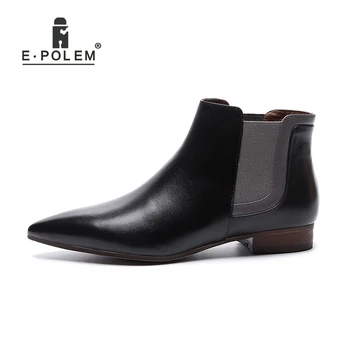 

Genuine Leather Chelsea Boots Pointed Ends Boots Pig Lining Leather and Velvet Lining Alternative Low Heel Women Ankle Bo
