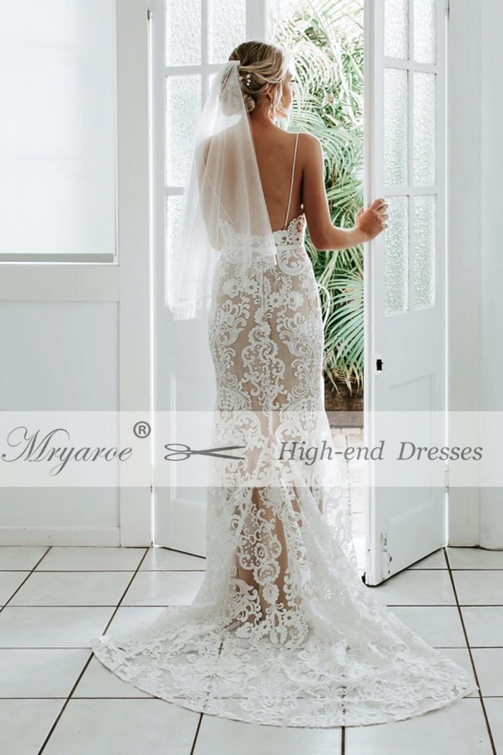 Mryarce 2019 Luxury Exquisite Lace Mermaid Wedding Dress Spaghetti Straps Open Back Bridal Gowns  (2)