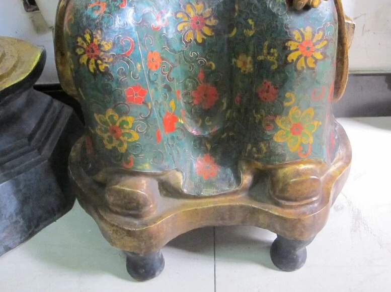 

S0278 40"China Bronze Cloisonne Statue Lucky God of Wealth moneybox a deity