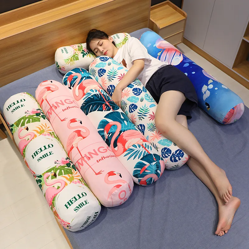 Модная цилиндрическая Подушка Фламинго печать плюшевый круглый валик спящий бойфренд девушка ноги подушки моющиеся спинки