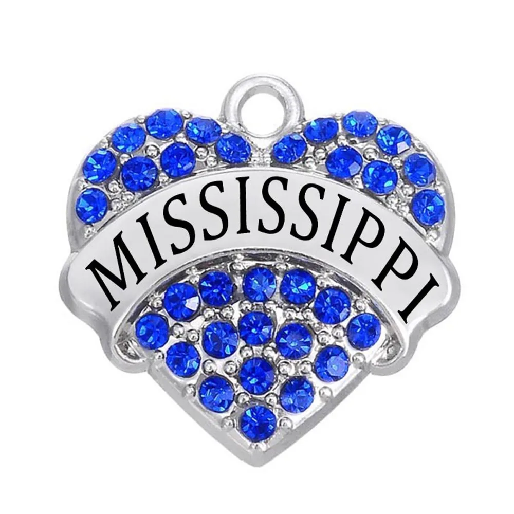 US State Jewelry Wholesale Rhodium Plated Rhinestone Stone Mississippi