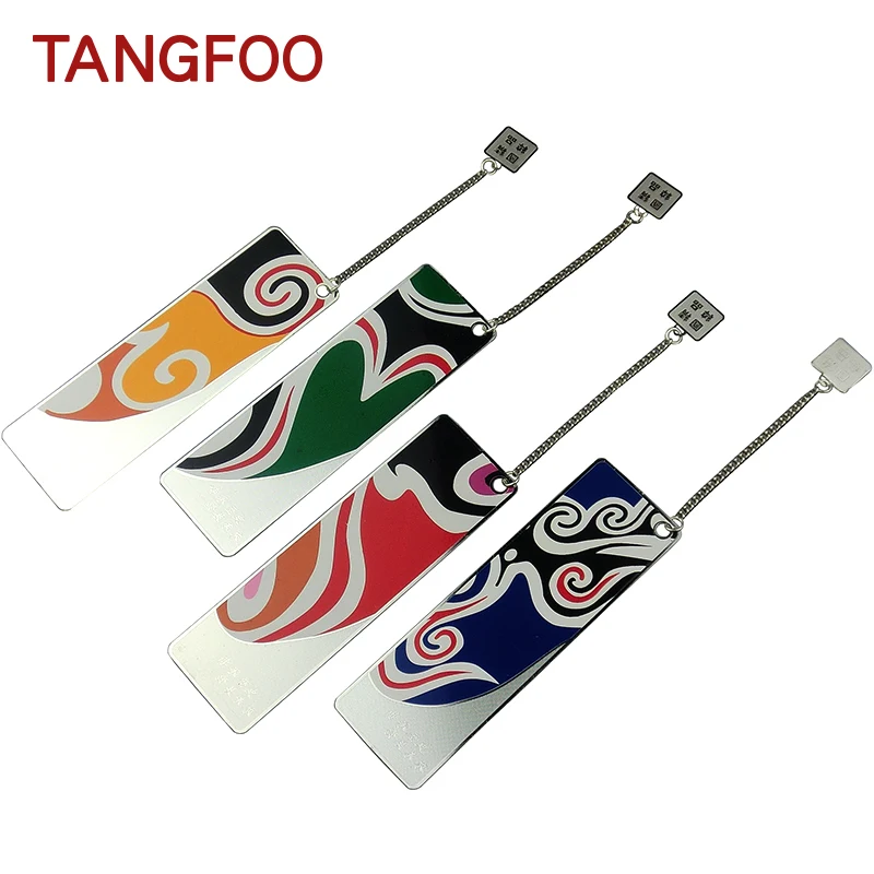 

Set Blue and white porcelain card bookmark copper plated Beijing opera mask bookmark Chrysanthemum patterns Chinese special gift