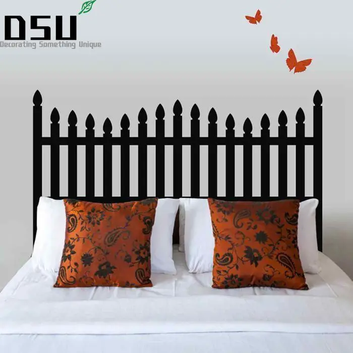 Us 12 03 51 Off Brief Vogue Headboard Wall Decal Picket Fence Style With Butterfly Bedpost Vinyl Wall Sticker Bedroom Home Wallpaper In Wallpapers