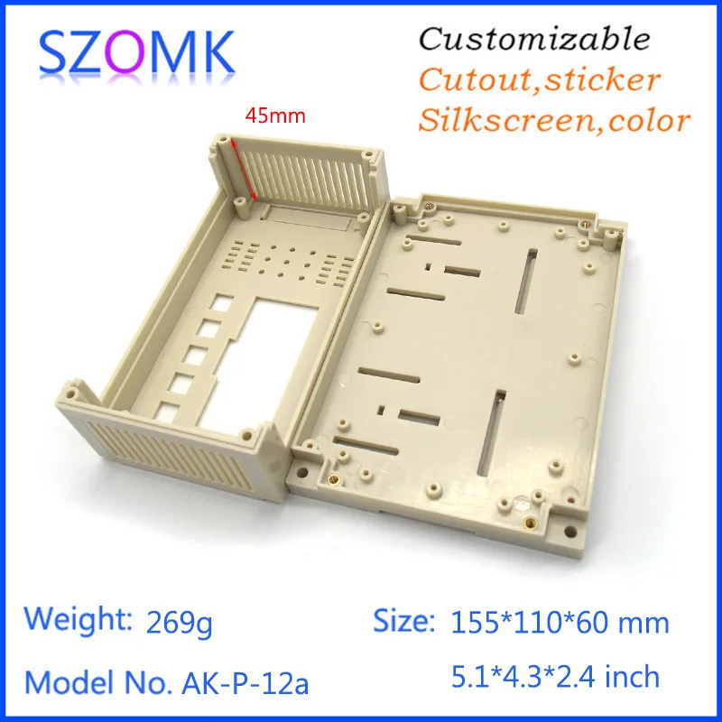 

10 pcs a lot abs szomk plastic box for electronic project plastic din rail enclosure wall mount box project box 155*110*60mm