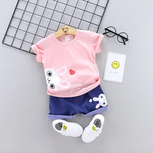 Летние комплекты одежды для мальчиков и девочек модная рубашка с рисунком для маленьких мальчиков+ шорты комплект хлопковой одежды из 2 предметов для малышей, одежда для малышей