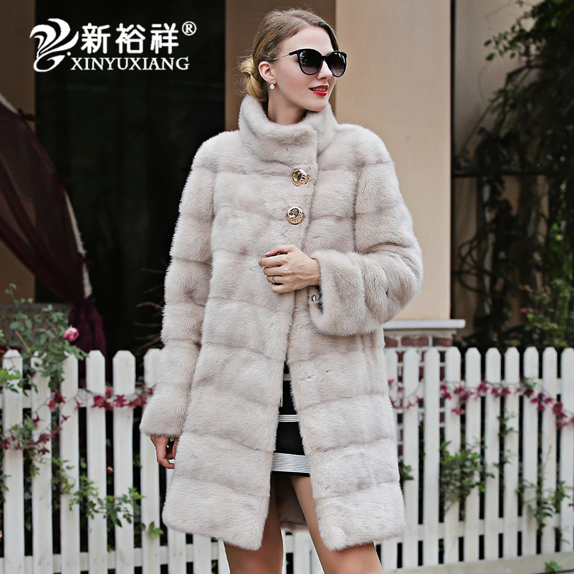 Buy Genuine mink fur coat woman mandarin collar Cream