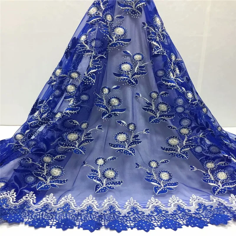 Latest High Quality African Tulle Lace Fabric 2019 Royal Blue Beads Stones Nigerian tulle Bridal French Laces Fabrics fc1-48 | Дом и сад