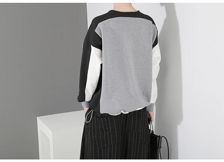 Женский хлопковый свободный серый джемпер, пуловер, Толстовка С Карманами в стиле пэчворк, Уникальный Повседневный свитер большого размера 7143