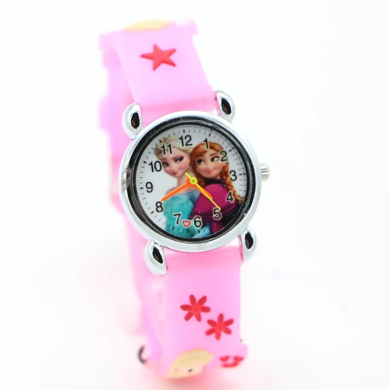 Relojes Mujer Infantil Reloj Снежная королева принцесса Эльза Анна мультфильм часы 3D Детские кварцевые наручные часы - Цвет: pink