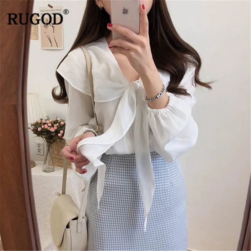 

RUGOD 2019 Summer Women Blouse Soild Chiffon Loose Style Bow Korea Sweet Casual Lady рубашка