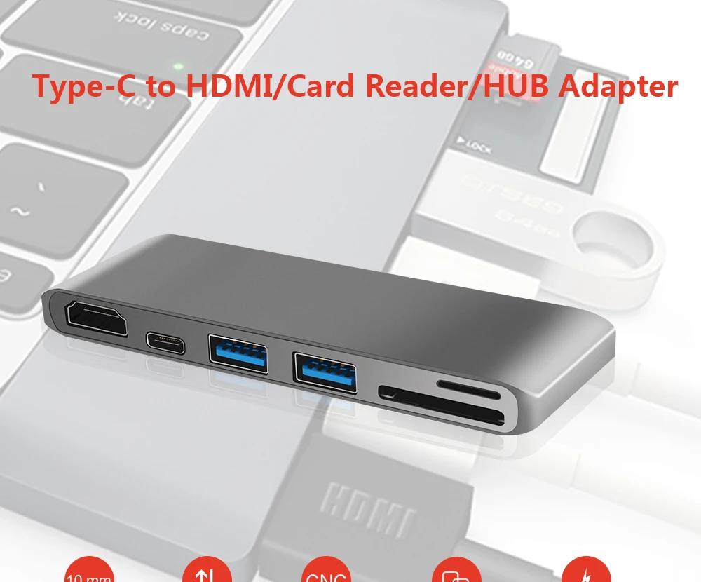 4 к HD Usb концентратор Thunderbolt 3 Тип C к HDMI концентратор адаптер 5 порты и разъёмы с Usb 3,0 TF SD карты для Macbook Chromebook Pixel Surface Pro