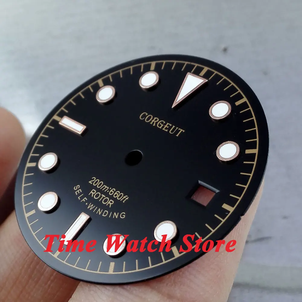 Corgeut 30,4 мм черный циферблат светящиеся golden rose Часы Marks циферблат подходят ETA 2824 2836 MIYOTA 8215 821A автоматический механизм D33