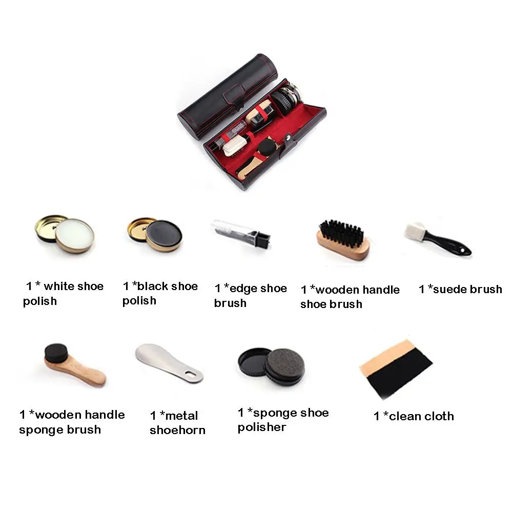  AUGKUN 10 Pieces Shoe Care Kit Travel Shoes Shine Brush Horse Hair Brush Polish Kit With PU Leather