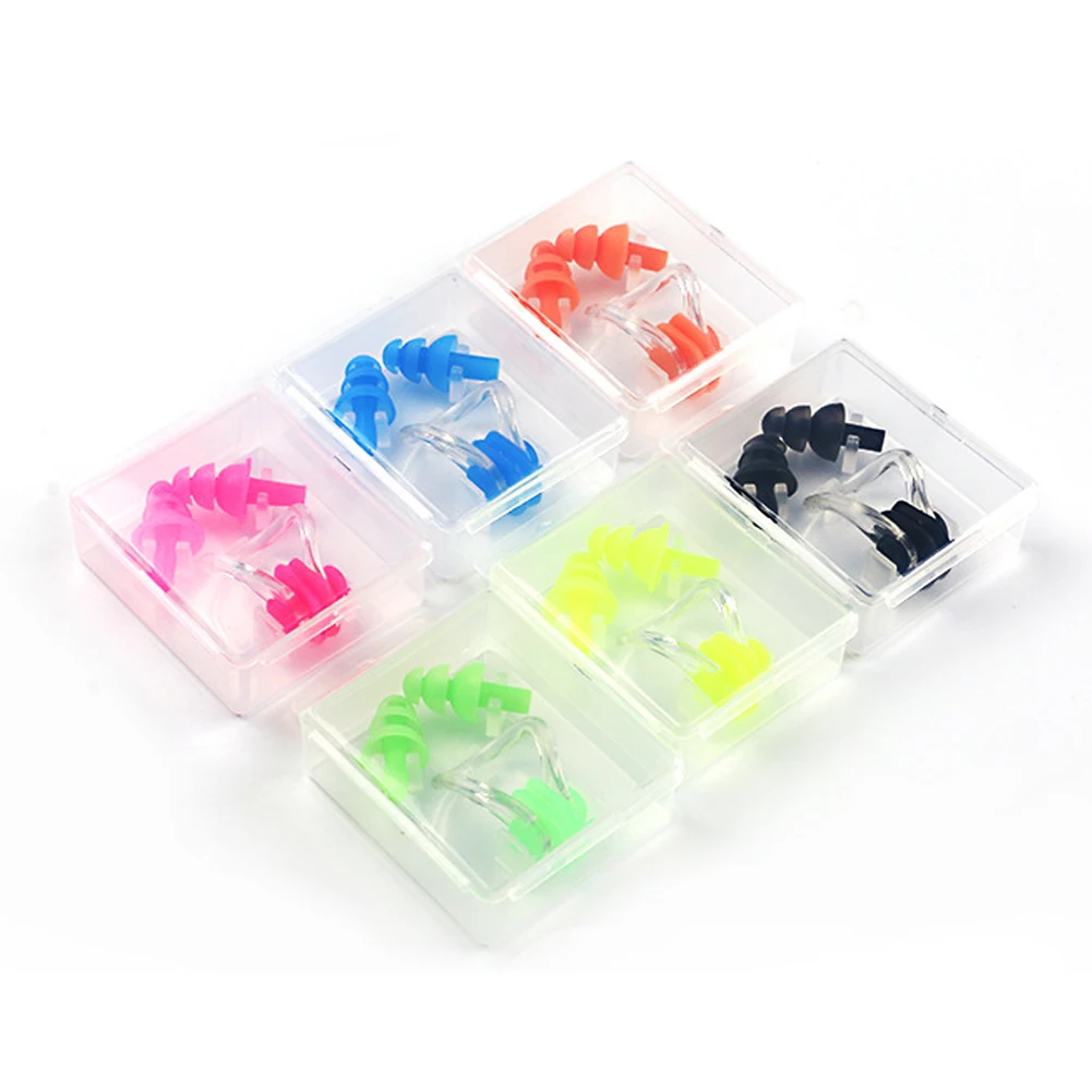 

Silicone Swimming Swim Diving Nose Clip + Ear Plug Earplug Protector Set w/Case