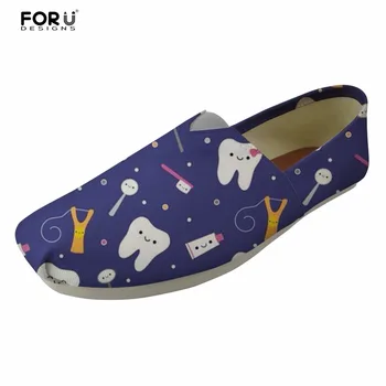 

FORUDESIGNS Cartoon 3D Cute Dentist Pattern Flats Shoes for Women Casual Summer Light Lazy Canvas Shoes Fashion Women's Loafers
