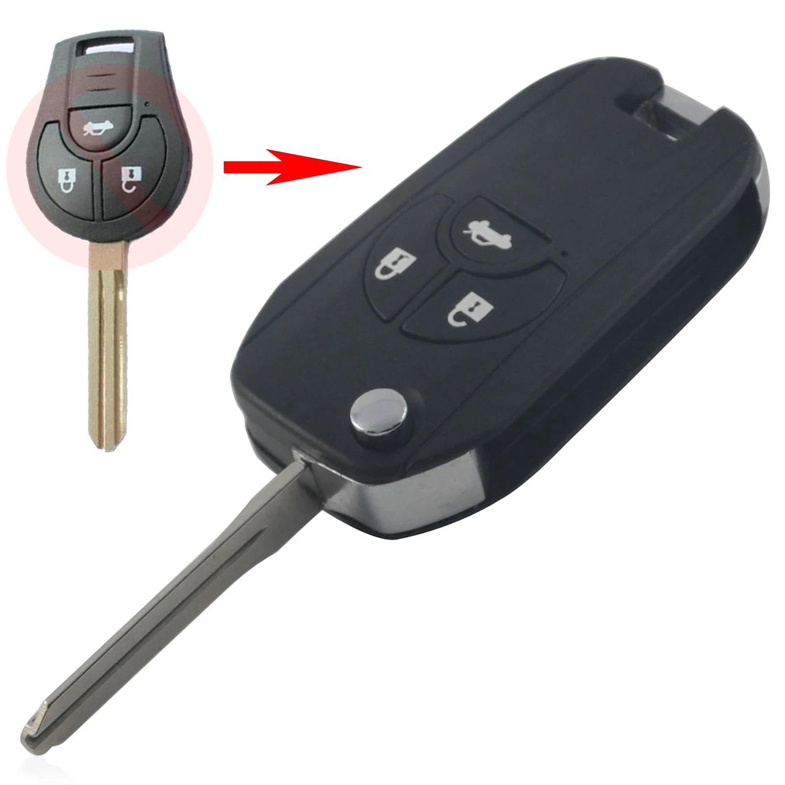 

jingyuqin 3 Buttons Refit Remote Car-styling Key Shell For NISSAN Maxima Sentra Versa Sylphy Flip Folding Key Case Fob With Logo