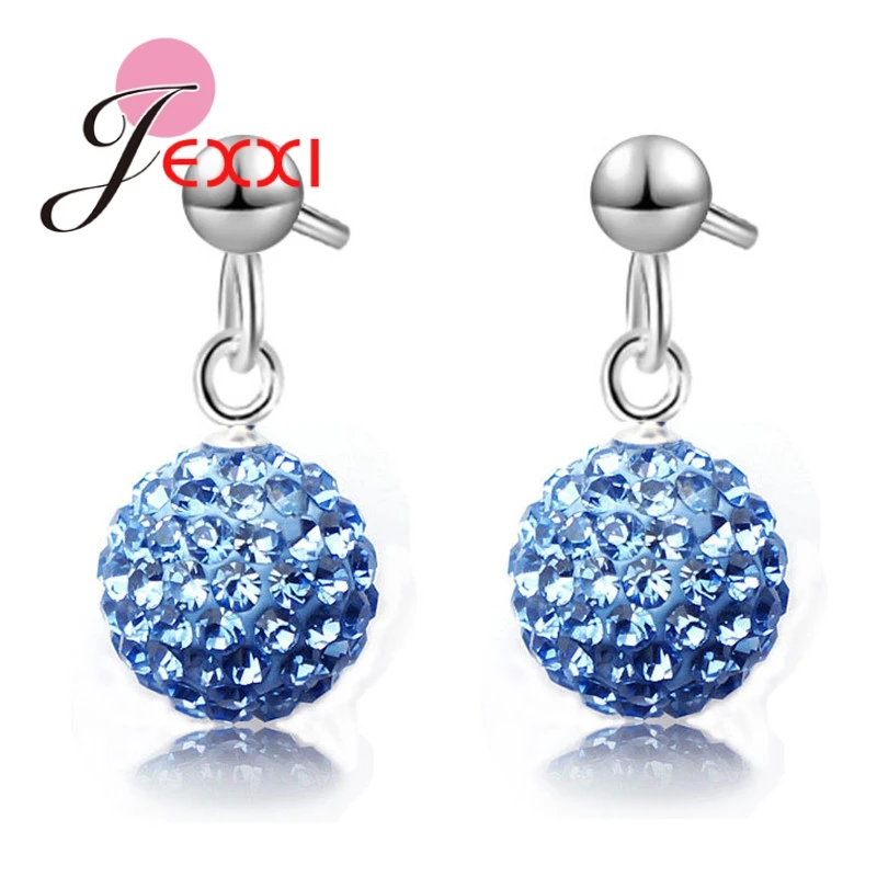 

Hot Promotion 925 Sterling Silver Needle Drop Earrings for Women Wedding Engagement Jewelry Shiny Crystal Ball Colorful Brincos