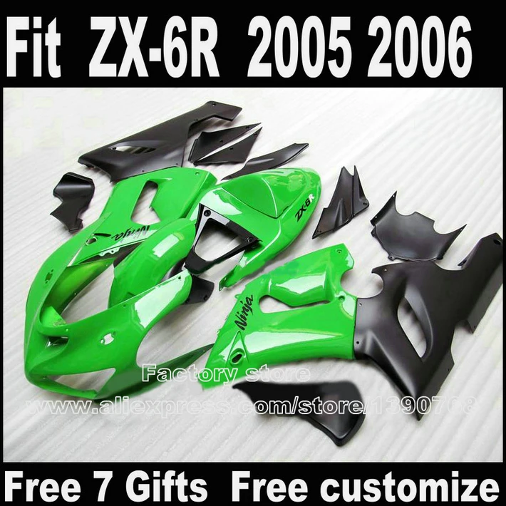 Best price Body kit for Kawasaki ZX6R fairing kits 2005 2006 plastic green black Parts 05 06 Ninja 636 fairings DS7