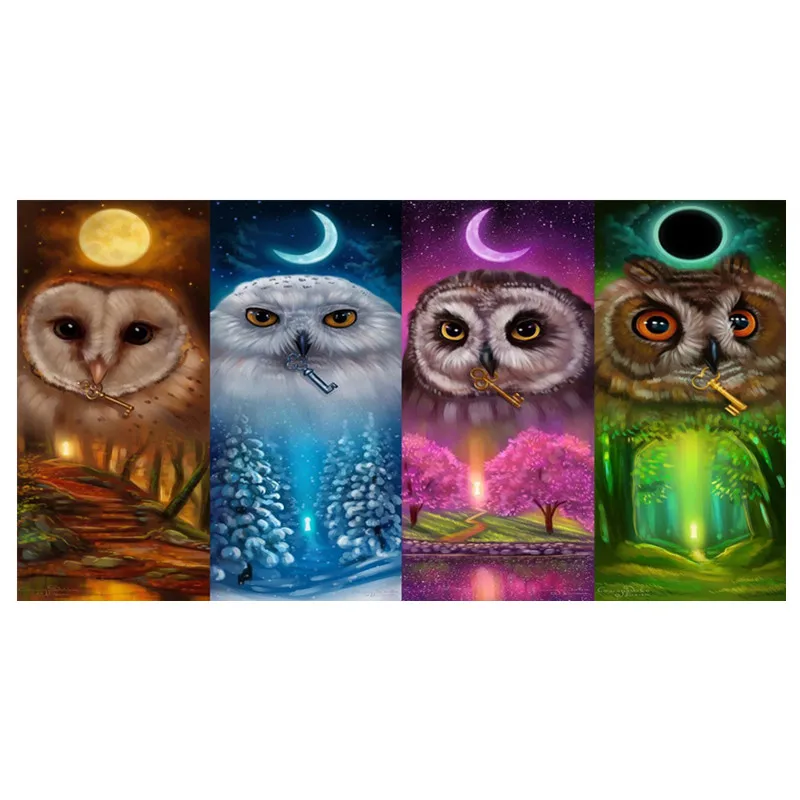 

Shirliben New Arrival Diamond Painting Animal "4 Seasons of Owl"Diamond Embroidery Hot Sale Full Drill Square Picture Rhinestone
