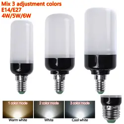 E14 E27 SMD2835 светодиодные лампы Регулируемая Цвет Температура мозоли смешать 3 вида цветов Теплый/натуральный/холодный белый лампа 4 вт 5 Вт 6 Вт