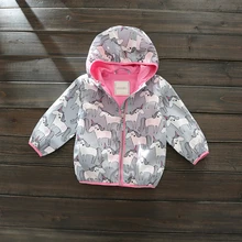 Cartoon Unicorn Girl Jacket Fall New Clothes Hooded Windproof Coat Active Casual Kids Printing Jacket Clothing casaco 18M-7Y