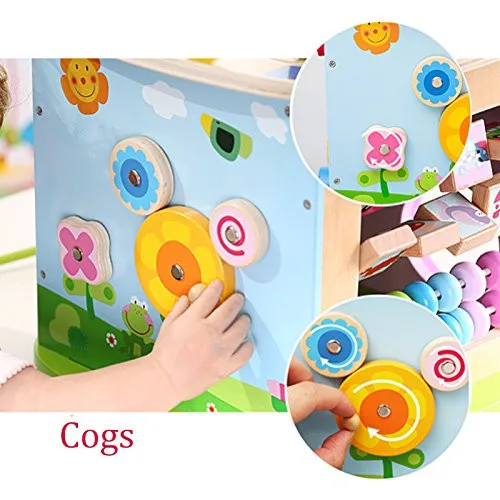 BigNoseDeer Wooden toys Activity Cube Learning Beads wire Maze Parking game Center 5 in 1 for toddlers Gift07