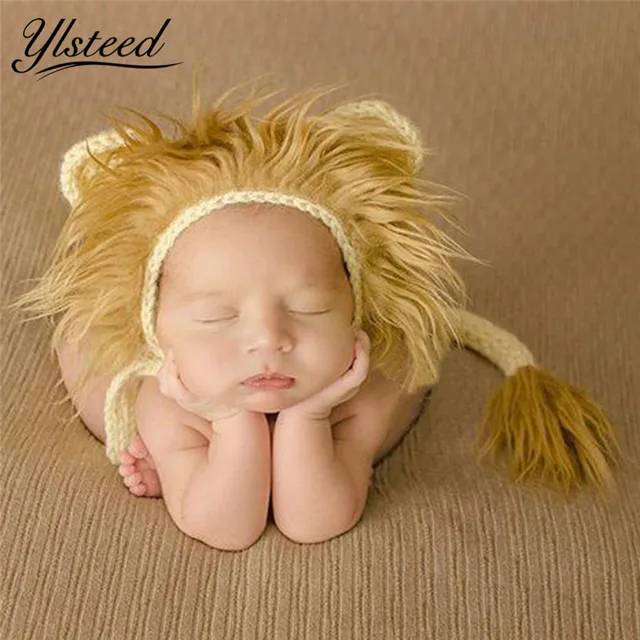 Baby Lion Hat and Tail Set Animal Style Baby Costume Newborn Photo Props Infant Cute Beanie Cap