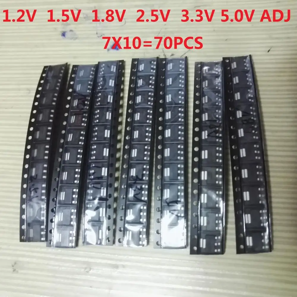 70pcs = 7 Kinds *10pcs Ams1117 Kit Ams1117-adj Ams1117-5.0v Ams1117-3 ...
