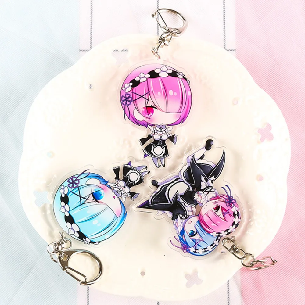 

Re Life in a different world from zero cartoon Acrylic keychain Rem Ram cute funny keyring bag pendant Jewelry portachiavi gifts
