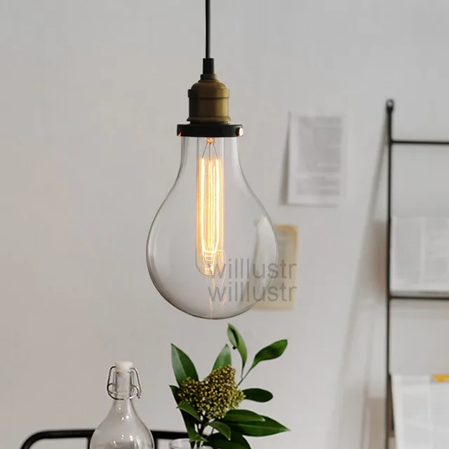 Teardrop Clear Glass Filament Single Pendant Lamp Teardrop Clear Glass Filament Single Pendant Lamp Hanging Lighting Water Drop Transpa Vintage Bulb Loft Bar Suspension Light