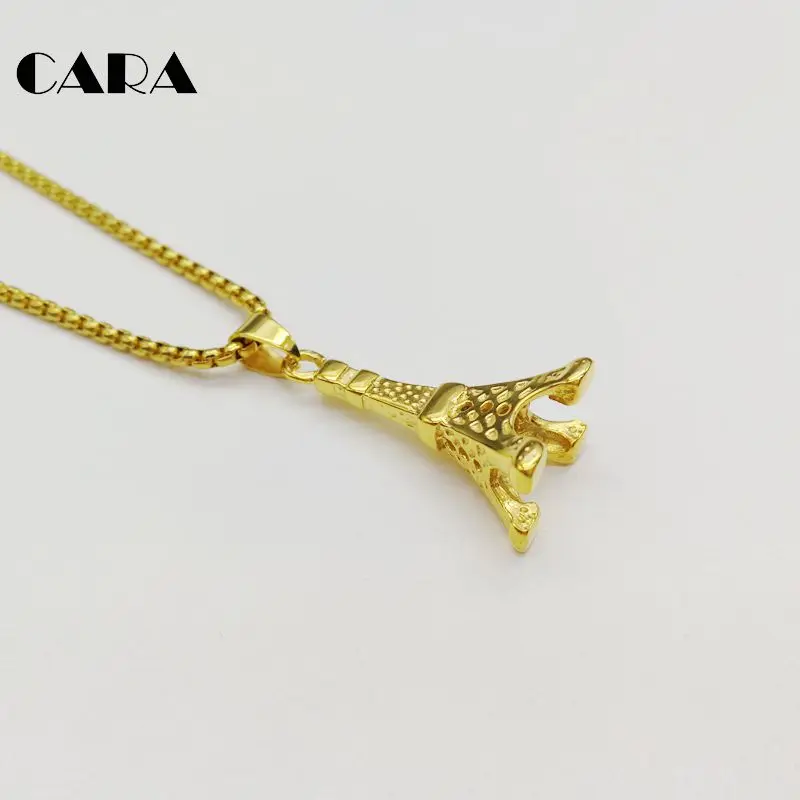 New Gold Color Eiffel tower pendant necklace women plated stainless steel Eiffel tower necklace fashion jewelry CARA0295