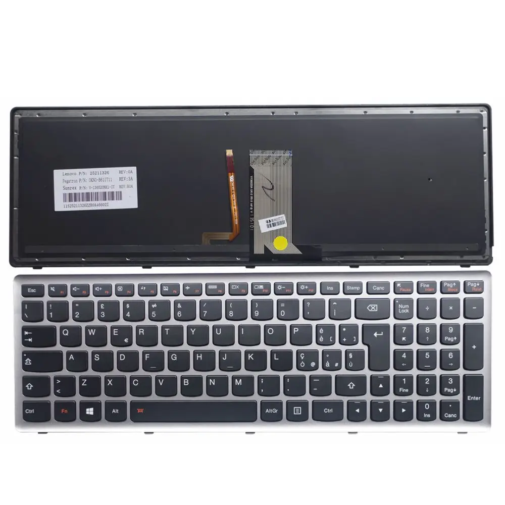 Итальянская клавиатура GZEELE IT для ноутбука Lenovo Ideapad Z710 U510 с серебристой рамкой и