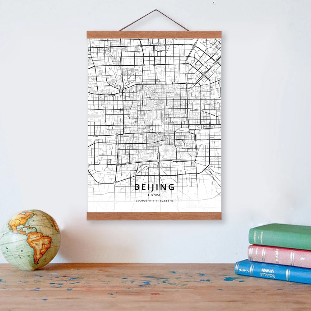 Beijing China City Map Wooden Framed Canvas Painting Home Decor Wall Art Print Pictures Poster Hanger | Дом и сад