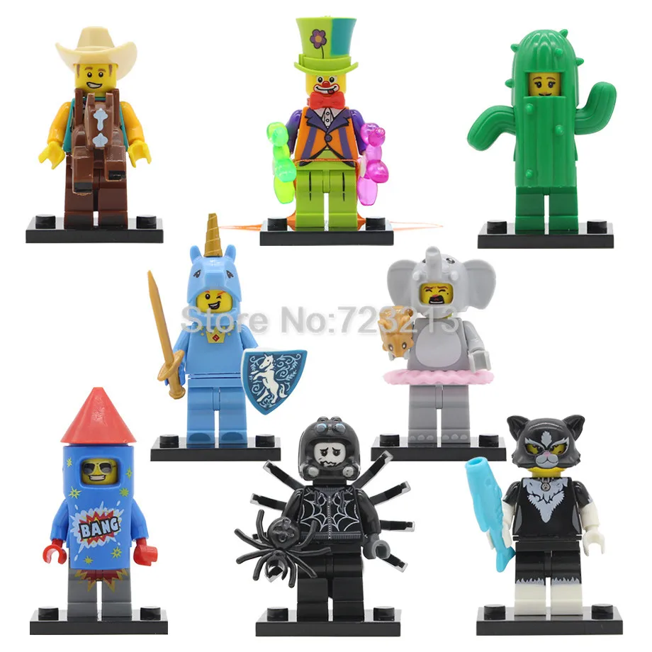 

PG8152 Fun Cowboy Figure Clown Firework Unicorn Spider Boy Cat Cactus Elephant Girl Building Blocks Sets Models Bricks Toys