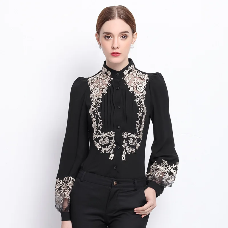 font b 2017 b font Spring Women Elegant Hollow Princess Long Sleeve Brand Silk font