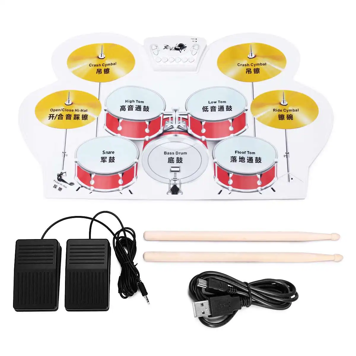 

Portable Electronic Drum Digital USB 9 Pads Roll Up Drum Set Plastic Electric Drum Pad Kit With DrumSticks Foot Pedal For Kids
