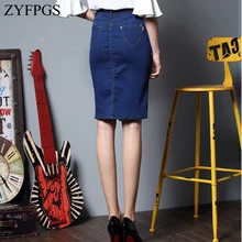 ZYFPGS Весенняя новинка, женская джинсовая юбка с металлической пуговицей, джинсовые юбки, женская джинсовая юбка, женская мода, эластичная, 6XL, тонкая, распродажа