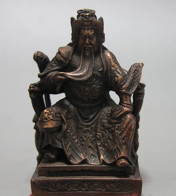 

USPS to USA S0723 China Bronze Copper Carved Dragon Warrior Seat Guan Gong Guan Yu Buddha Statue (B0328)