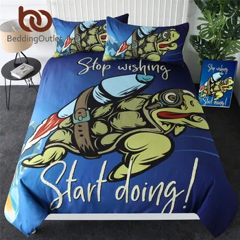 

BeddingOutlet Rocket Turtle Bedding Set Queen Size Cartoon Duvet Cover Flying Tortoise Bed Cover Set Microfiber Bedclothes 3pcs